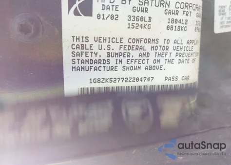 2002 Saturn S-Series Sl2 from USA, damaged, VIN 1G8ZK52772Z204747